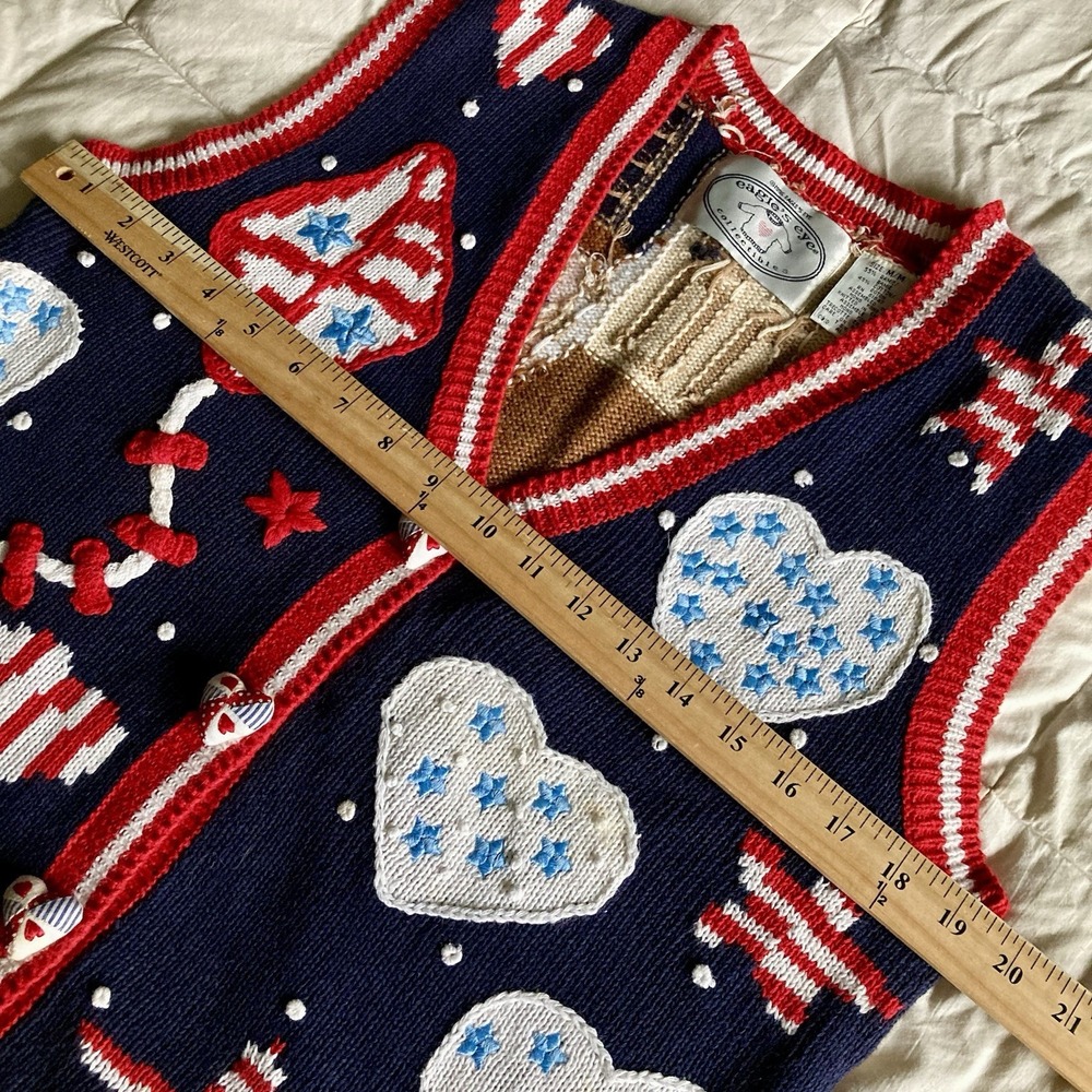 Vtg 1996 Eagles Eye Hand Knit Sweater Vest 3D Americana Marching Band USA Med - Picture 13 of 16